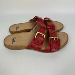 Earth Sand Antigua Red Perforated Leather Slide Sandals Womens Size 8.5 M